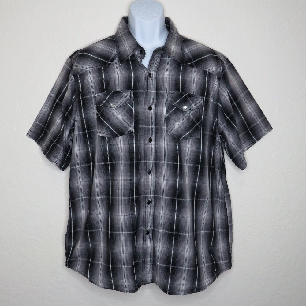 Red Snap* Men's Short Sleeve Button Down Curved Hem Pocket Plaid Shirt~ Size XXL